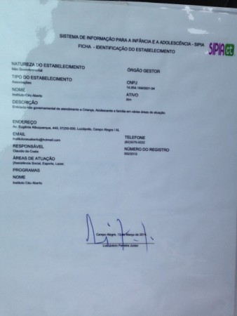 Instituto Céu Aberto inscrito no SIPIA